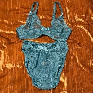 Vintage Victoria's Secret Lace and Satin Bra and High Cut Bikini Set